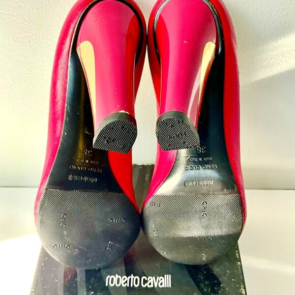 Roberto Cavalli Red Leather Peep Toe Heels Sandals Size EU 38 Italy - Picture 7 of 7